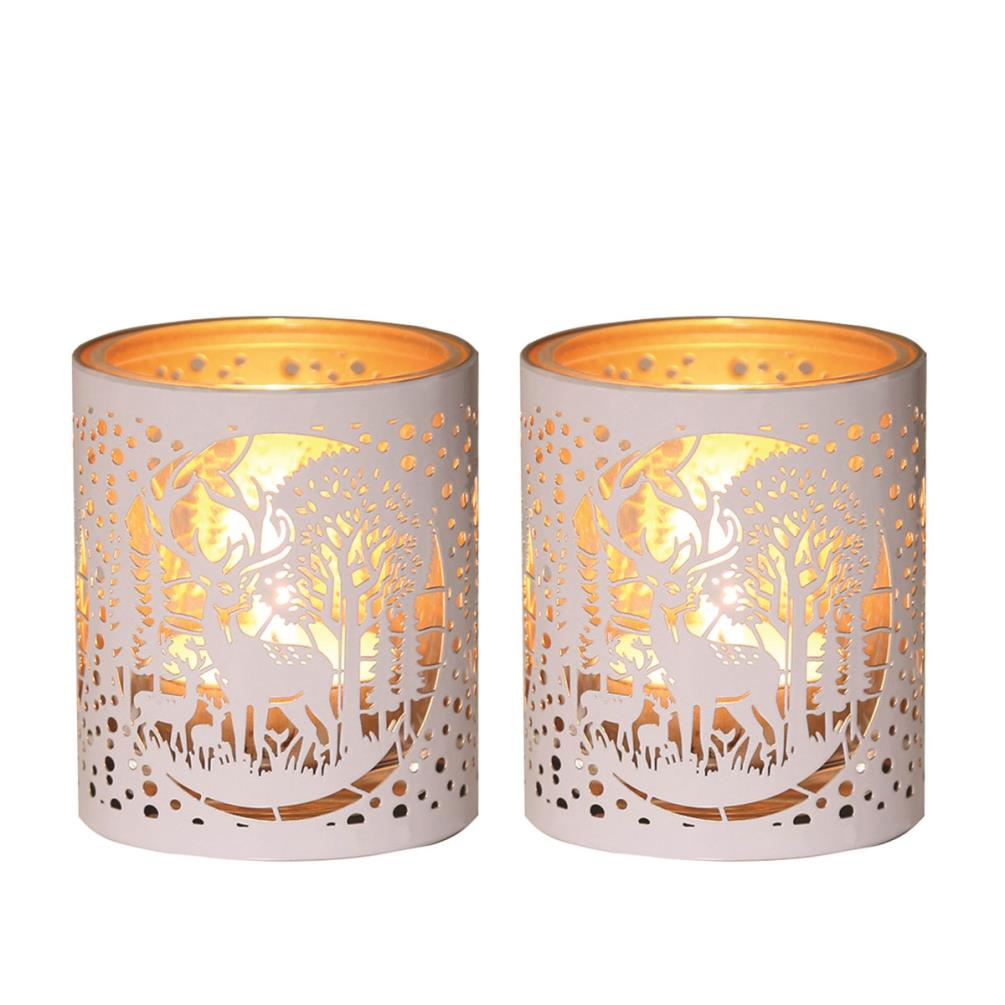 Aroma White & Gold Deer Family 2 Tealight & Votive Holder Set £8.09